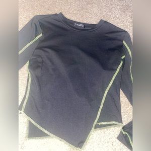 Black asymmetric long sleeve crop top